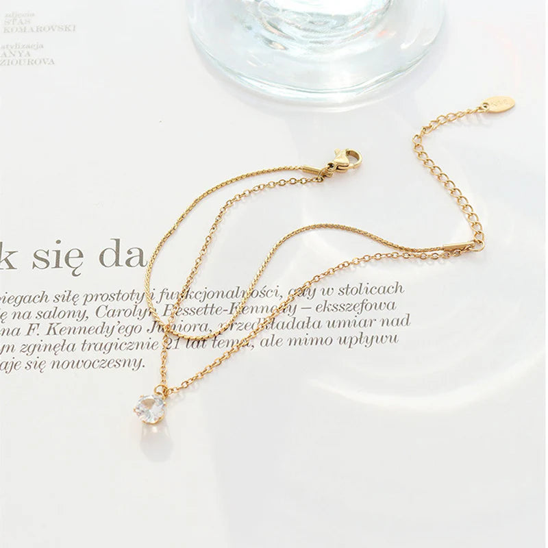 Elegant 18K Gold Plated S-Chain Bracelet with Dazzling Cubic Zirconia for Women