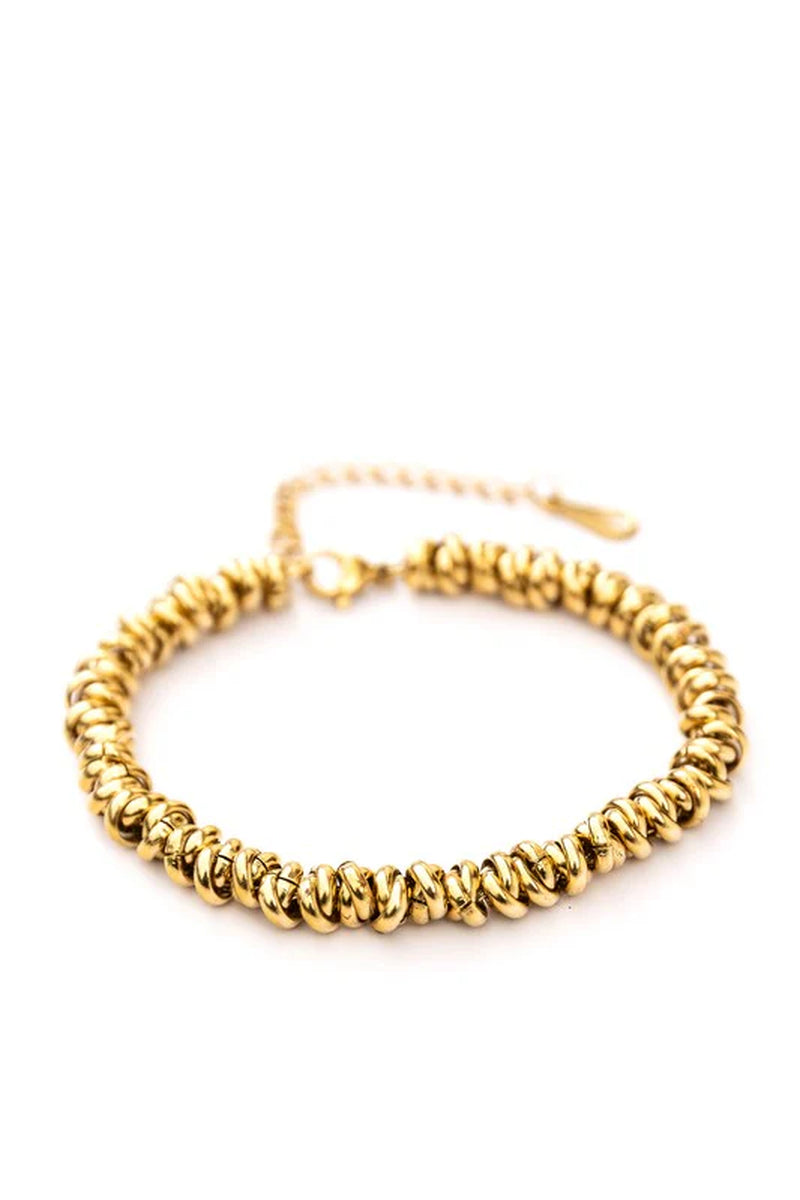 Elegant 18K Gold Plated Stainless Steel Twisted Bead Bracelet for Everyday Wear