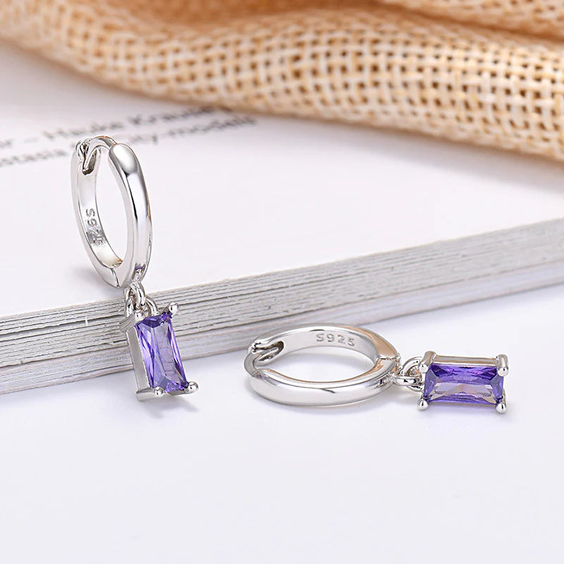 Elegant 925 Silver Rectangular Zircon Earrings for a Timeless Look