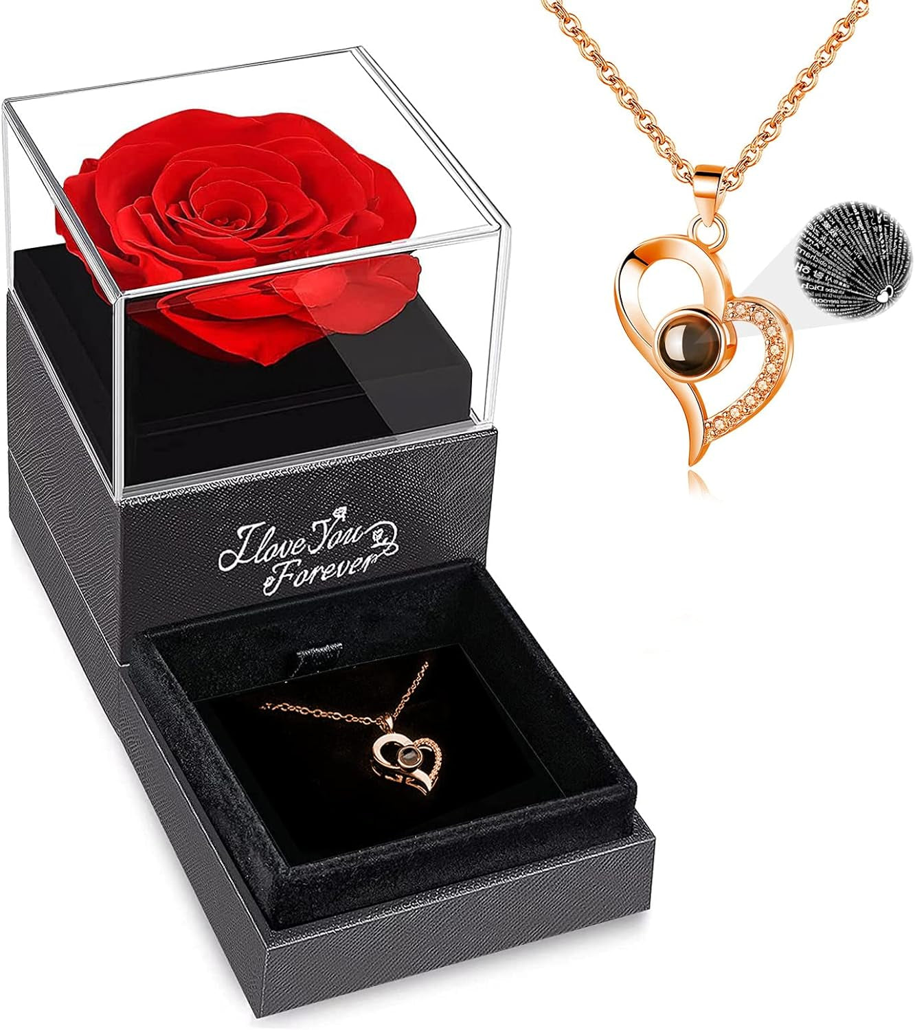 WILDLOVE Preserved Real Rose with I Love You Necklace - The Perfect Gift for Women, Moms, Grandmas, Wives, and Girlfriends for Any Occasion