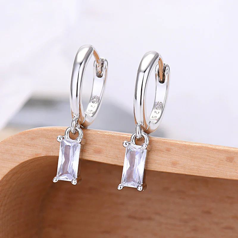 Elegant 925 Silver Rectangular Zircon Earrings for a Timeless Look