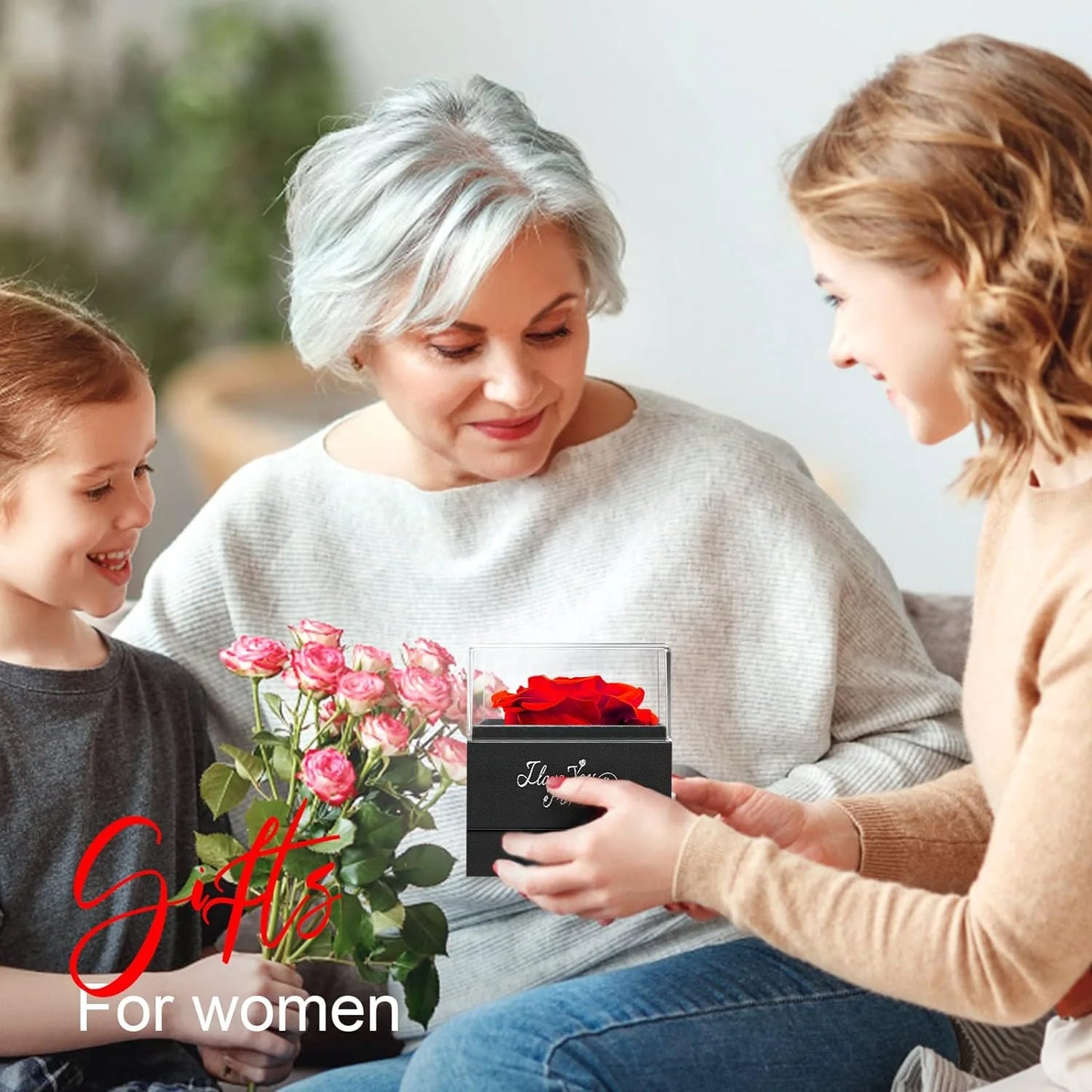 WILDLOVE Preserved Real Rose with I Love You Necklace - The Perfect Gift for Women, Moms, Grandmas, Wives, and Girlfriends for Any Occasion