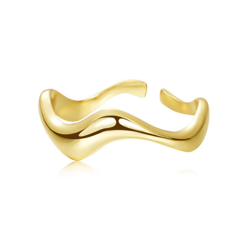 Elegant Adjustable 925 Sterling Silver Ring with Irregular Gold Plating
