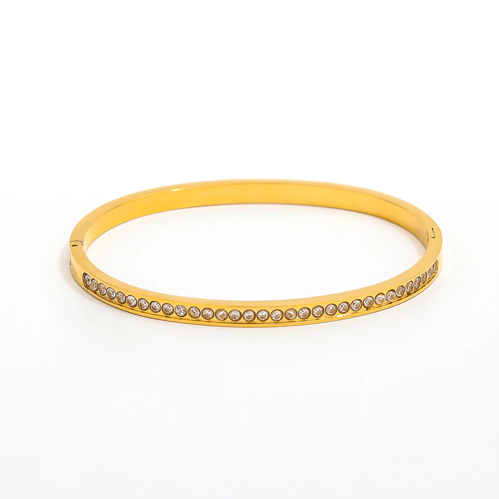 Dazzling Zirconia Bangle Bracelet - Luxurious Silver & Gold Plated Elegance