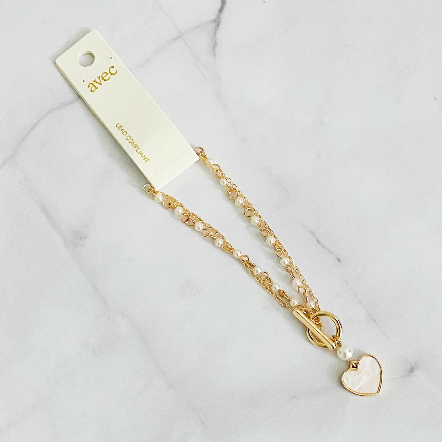 Elegant Layered Pearl Chain Bracelet with Heart Charm