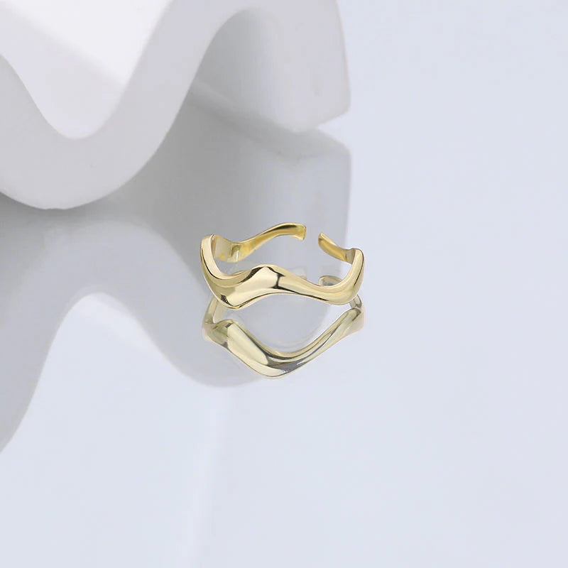 Elegant Adjustable 925 Sterling Silver Ring with Irregular Gold Plating