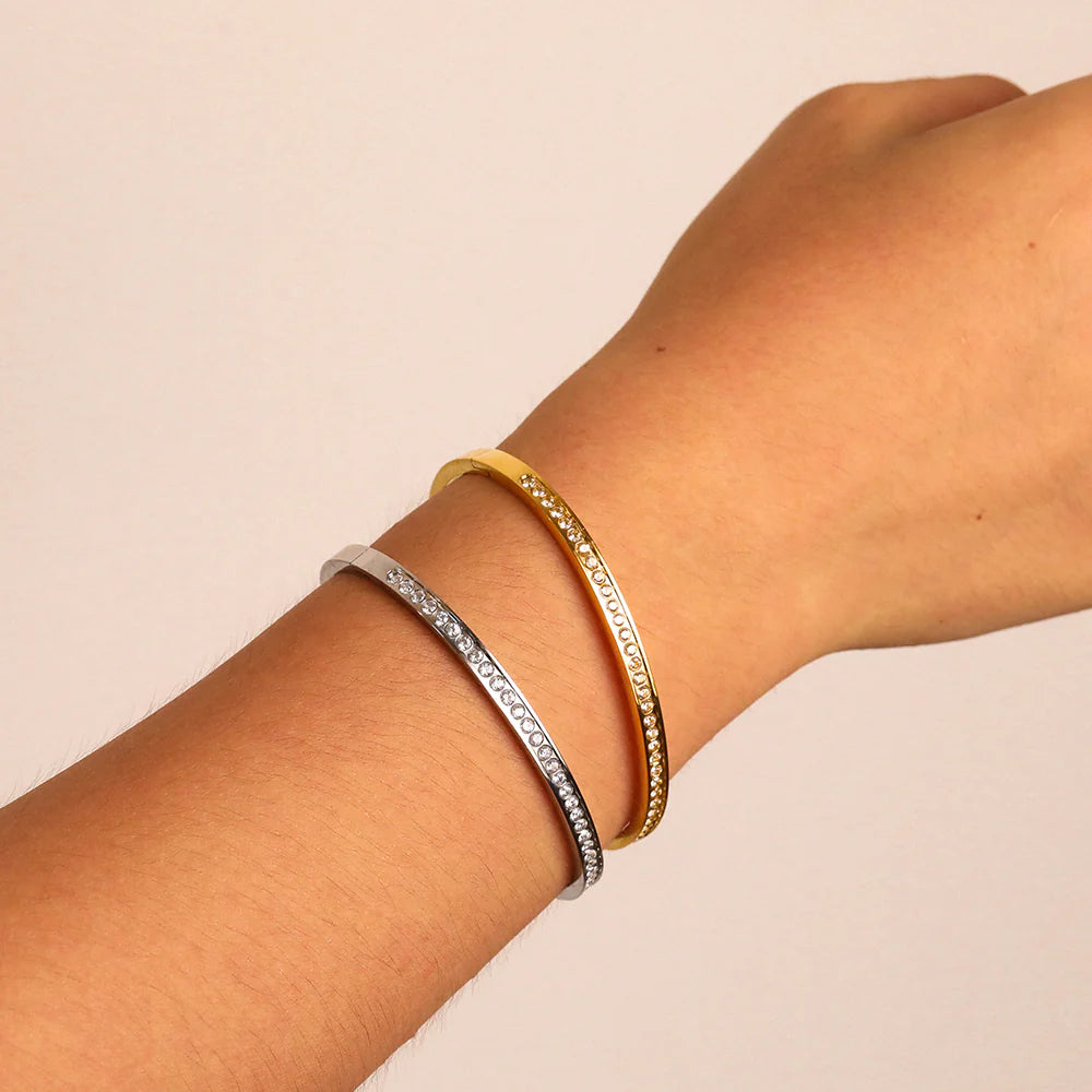 Dazzling Zirconia Bangle Bracelet - Luxurious Silver & Gold Plated Elegance