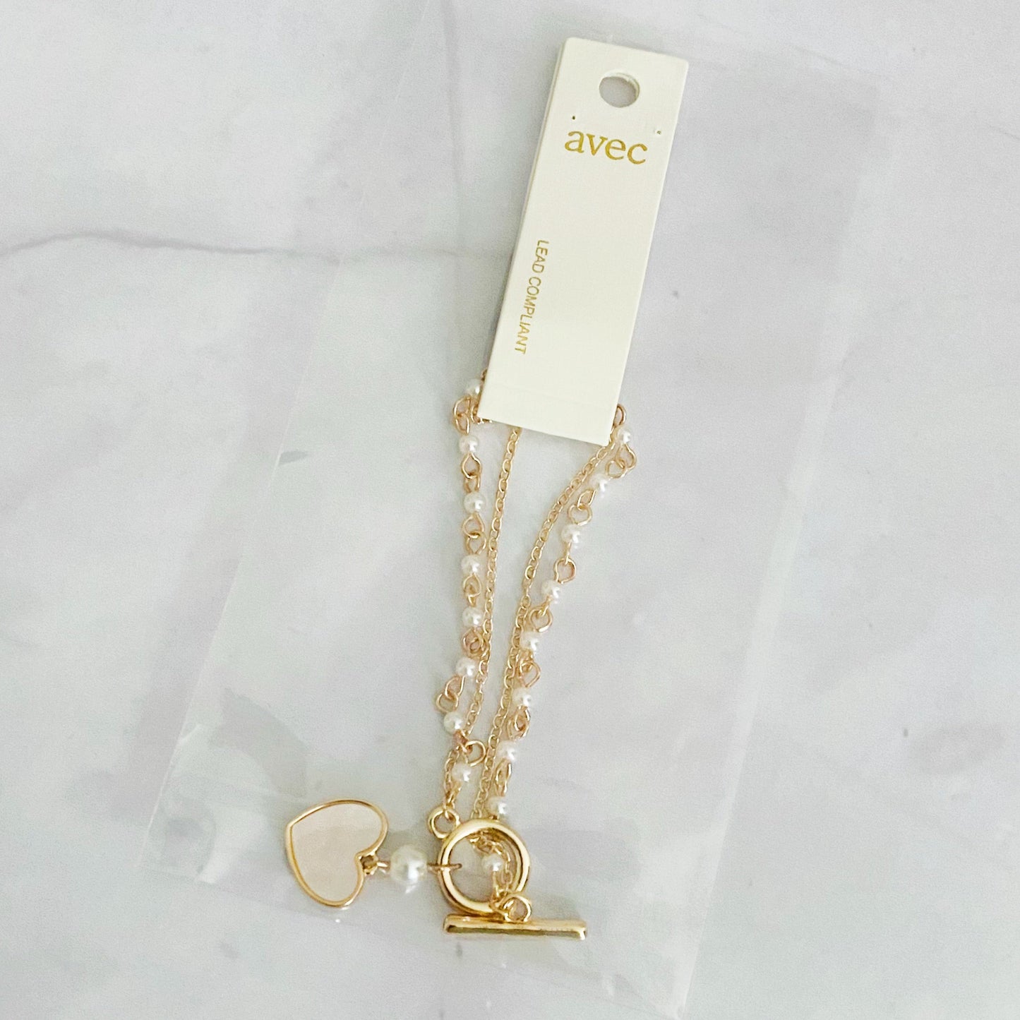 Elegant Layered Pearl Chain Bracelet with Heart Charm