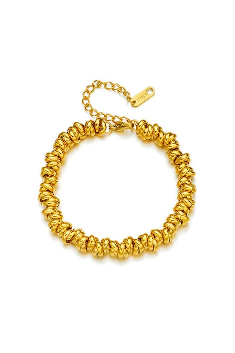 Elegant 18K Gold Plated Stainless Steel Twisted Bead Bracelet for Everyday Wear