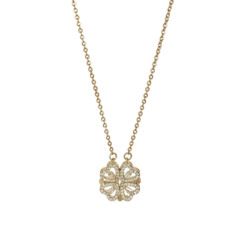 Chic Two-Way Wear Heart-Shaped Four-Leaf Clover Pendant Necklace - A Unique Jewelry Gift for Every Occasion