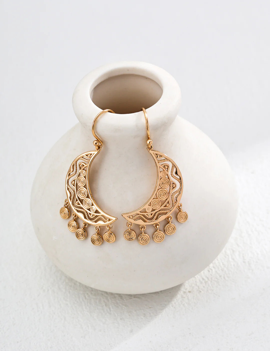 Elegant Vintage Crescent Moon Earrings - Handmade Gold Vermeil Jewelry for Women