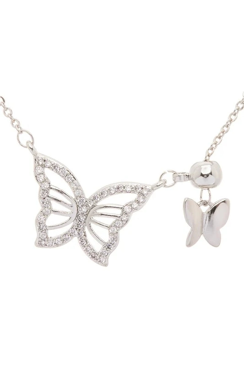 Elegant Double Butterfly Charm Cubic Zirconia Pendant Necklace with Adjustable Length