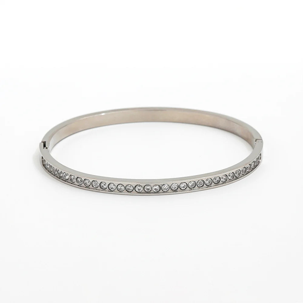 Dazzling Zirconia Bangle Bracelet - Luxurious Silver & Gold Plated Elegance