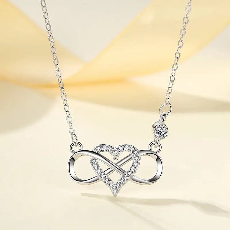 Exquisite 925 Sterling Silver Micro Pave Heart Infinity Pendant Necklace - A Timeless Symbol of Love and Elegance
