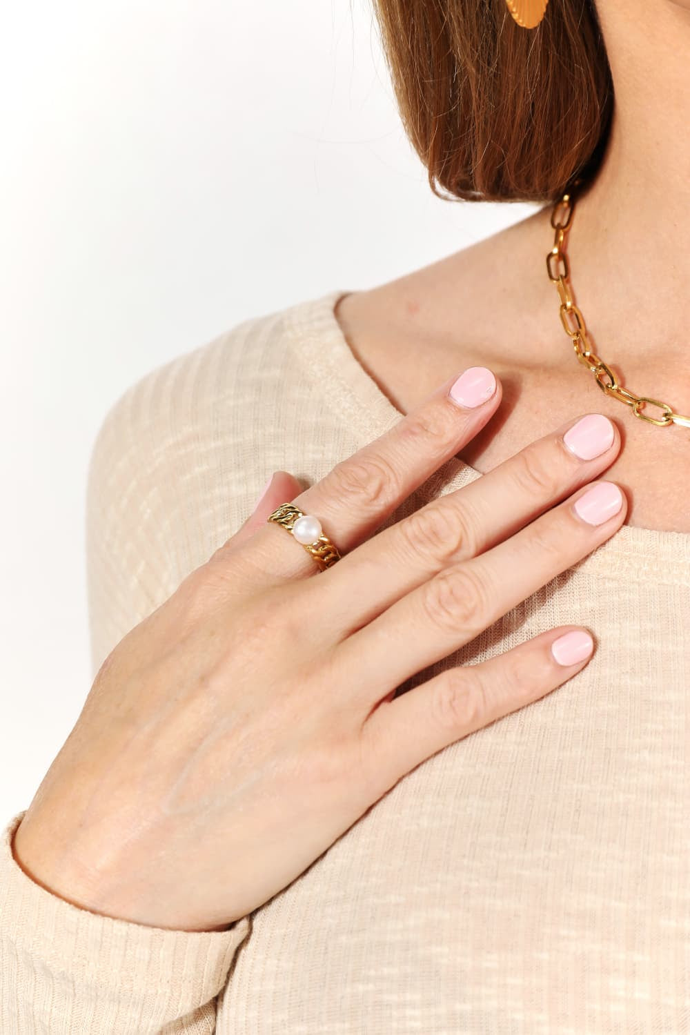 Elegant Adored Pearl Open Ring in Stainless Steel with 18K Gold Plating