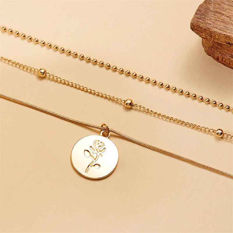 Elevate Your Style with Our Rose-Inspired Multi-Layer Necklace for Women - A Versatile Gold Accessory