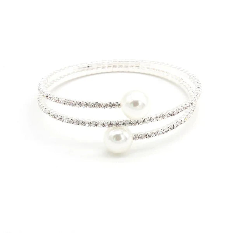 Elegant Spiral Rhinestone Cuff Bracelet Adorned with Pearls