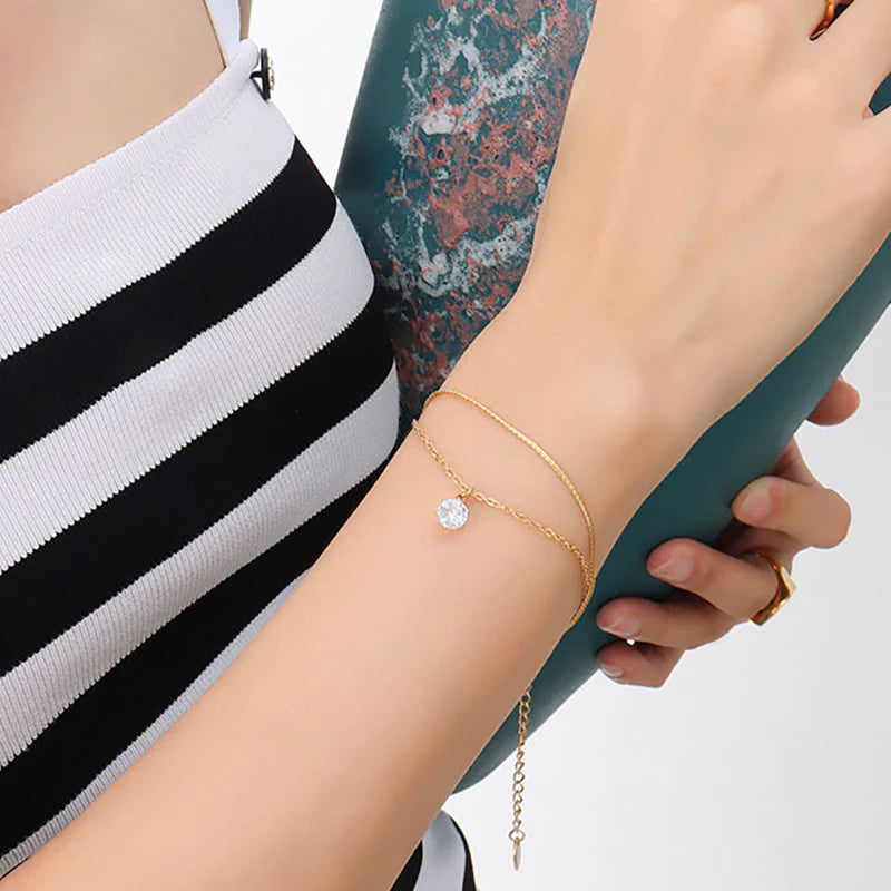 Elegant 18K Gold Plated S-Chain Bracelet with Dazzling Cubic Zirconia for Women