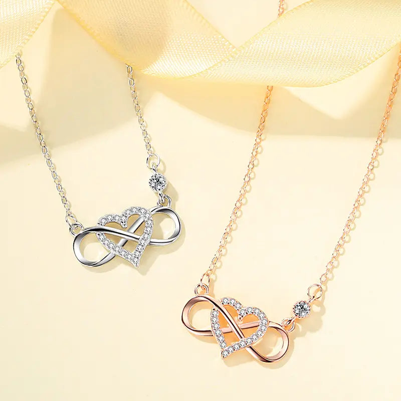Exquisite 925 Sterling Silver Micro Pave Heart Infinity Pendant Necklace - A Timeless Symbol of Love and Elegance