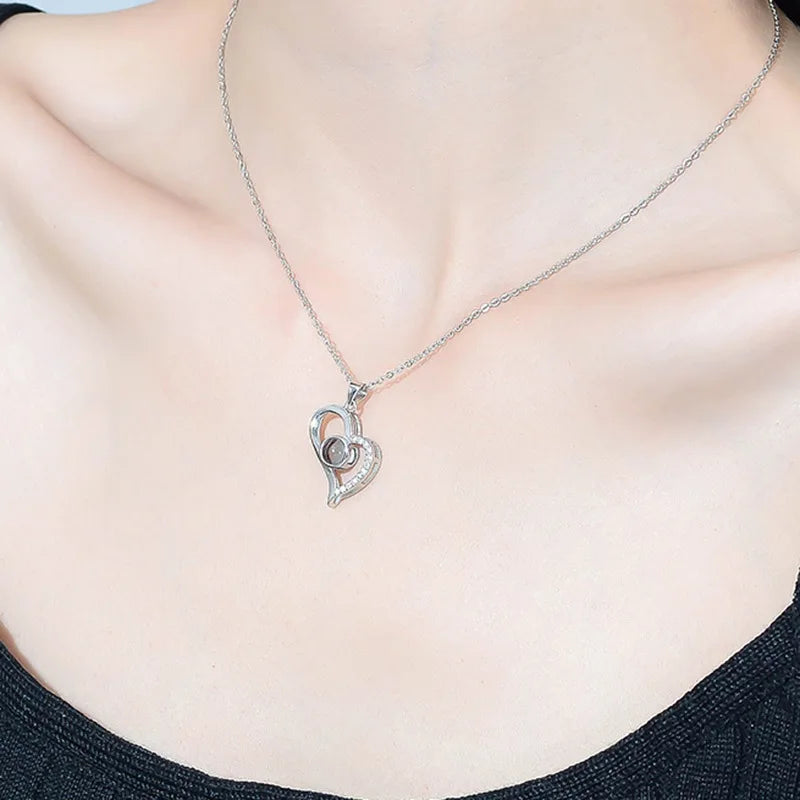 Enchanting Love Zircon Necklace: 100 Languages of 'I Love You' Pendant with 9 Roses Gift Box - The Perfect Romantic Accessory for Women