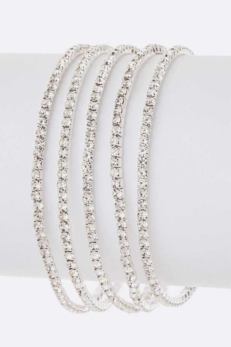 Elegant Crystal Stretch Bracelet Set - 5 Piece Collection for Effortless Style