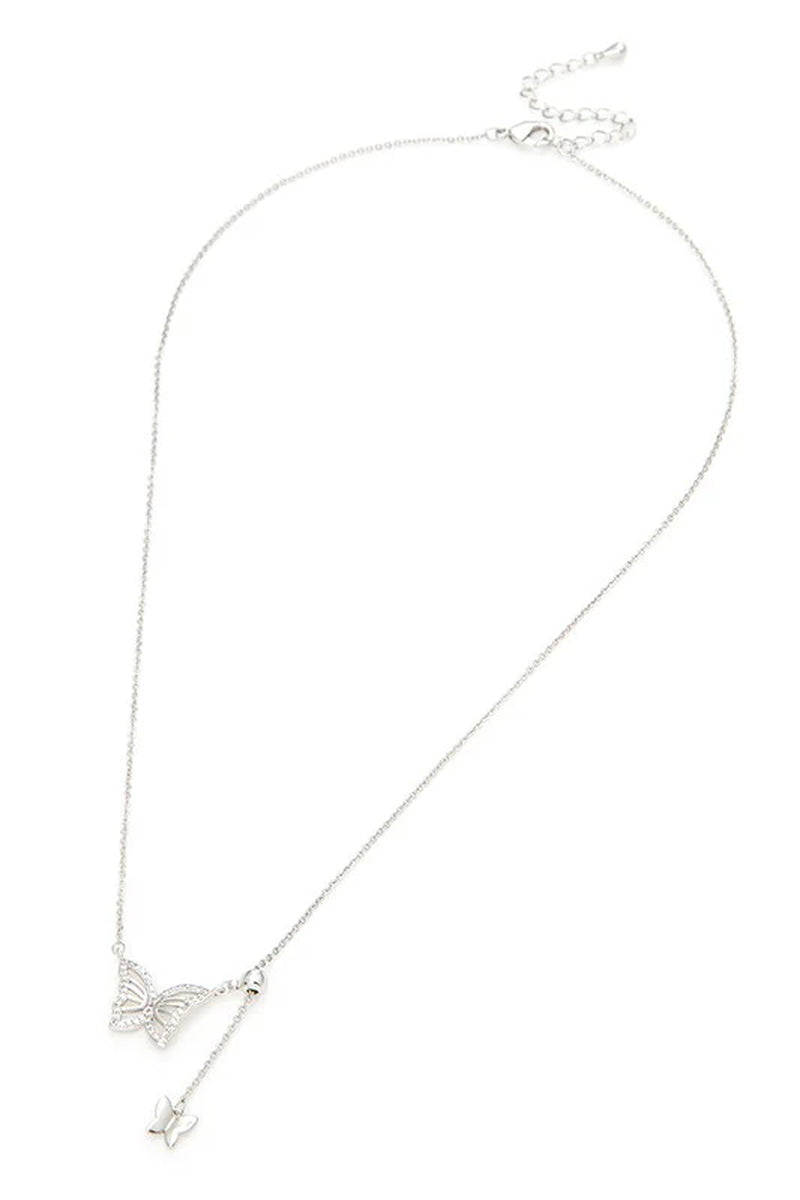 Elegant Double Butterfly Charm Cubic Zirconia Pendant Necklace with Adjustable Length