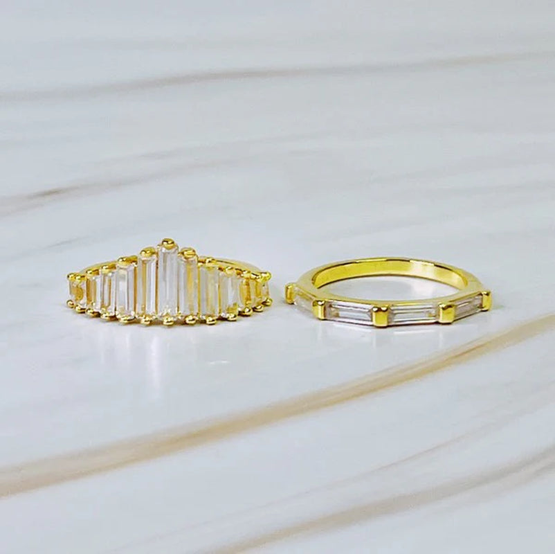 Crown Channel Ring Set - Elegant and Edgy Duo of 18k Gold Plated Rings