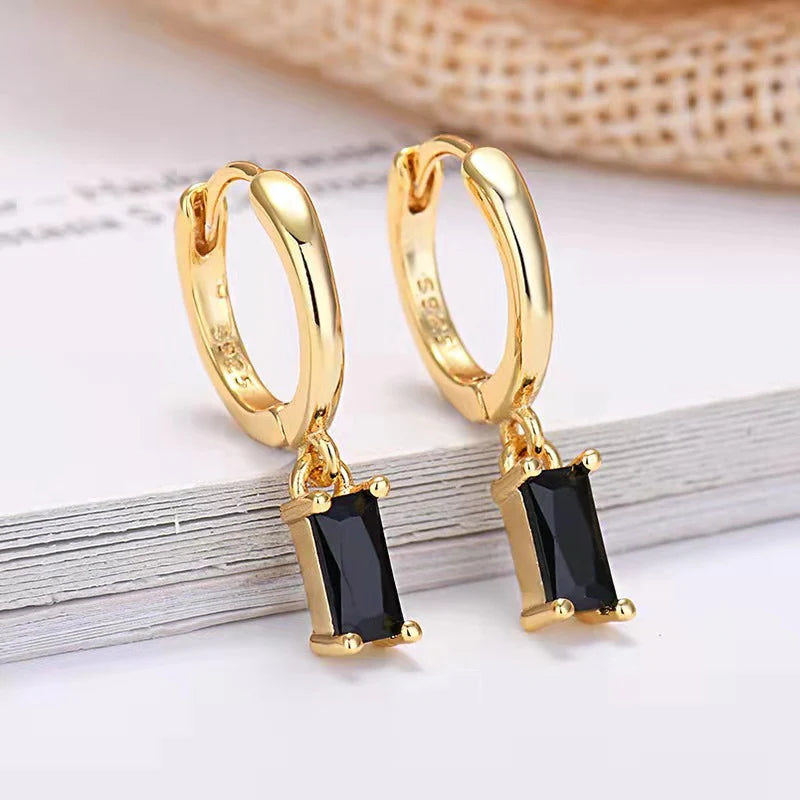 Elegant 925 Silver Rectangular Zircon Earrings for a Timeless Look