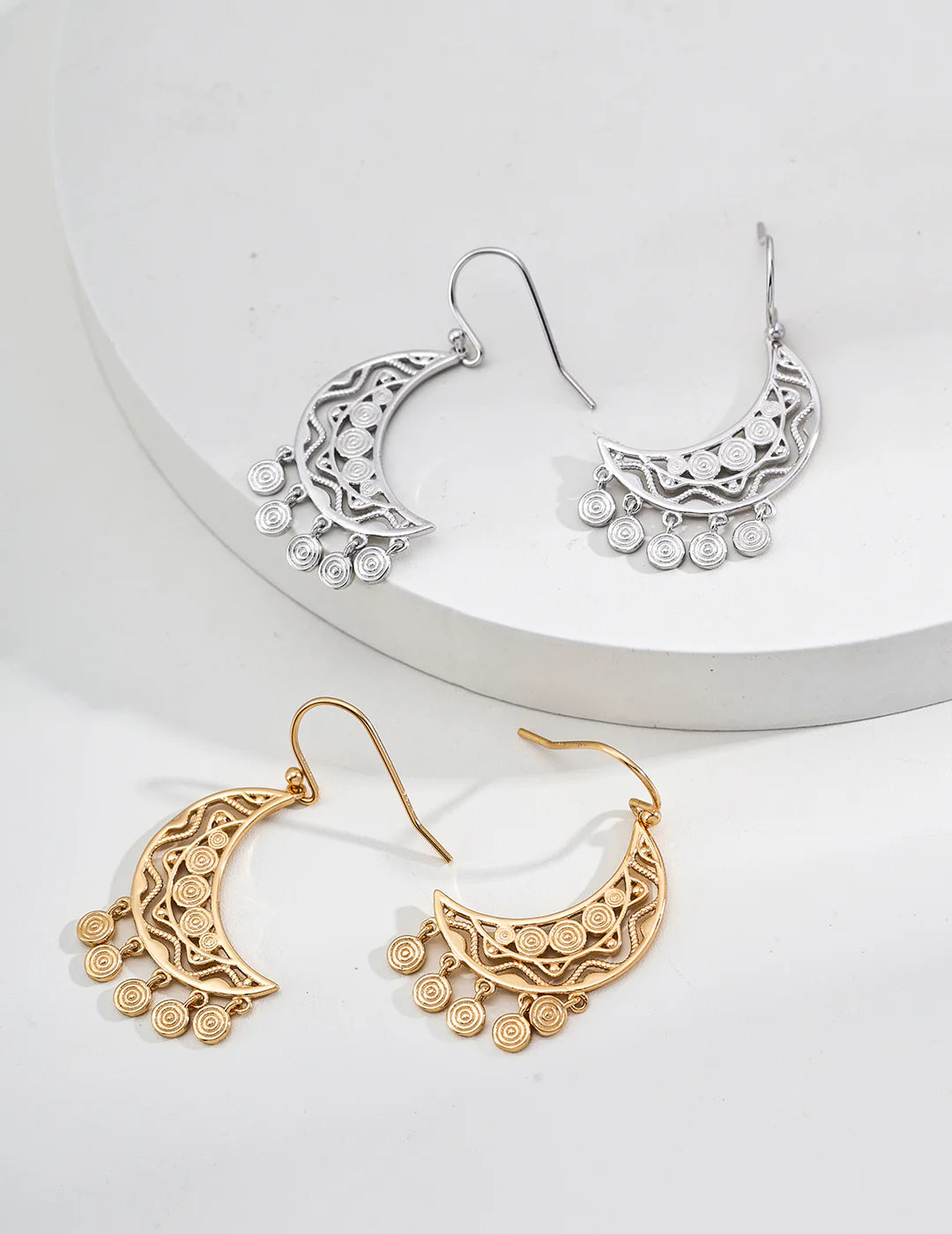 Elegant Vintage Crescent Moon Earrings - Handmade Gold Vermeil Jewelry for Women