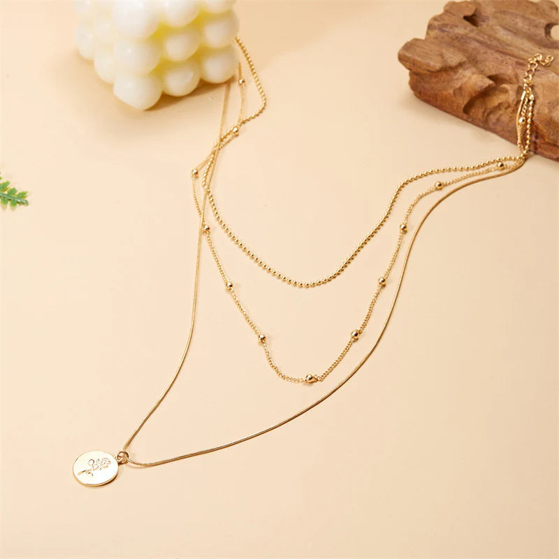 Elevate Your Style with Our Rose-Inspired Multi-Layer Necklace for Women - A Versatile Gold Accessory