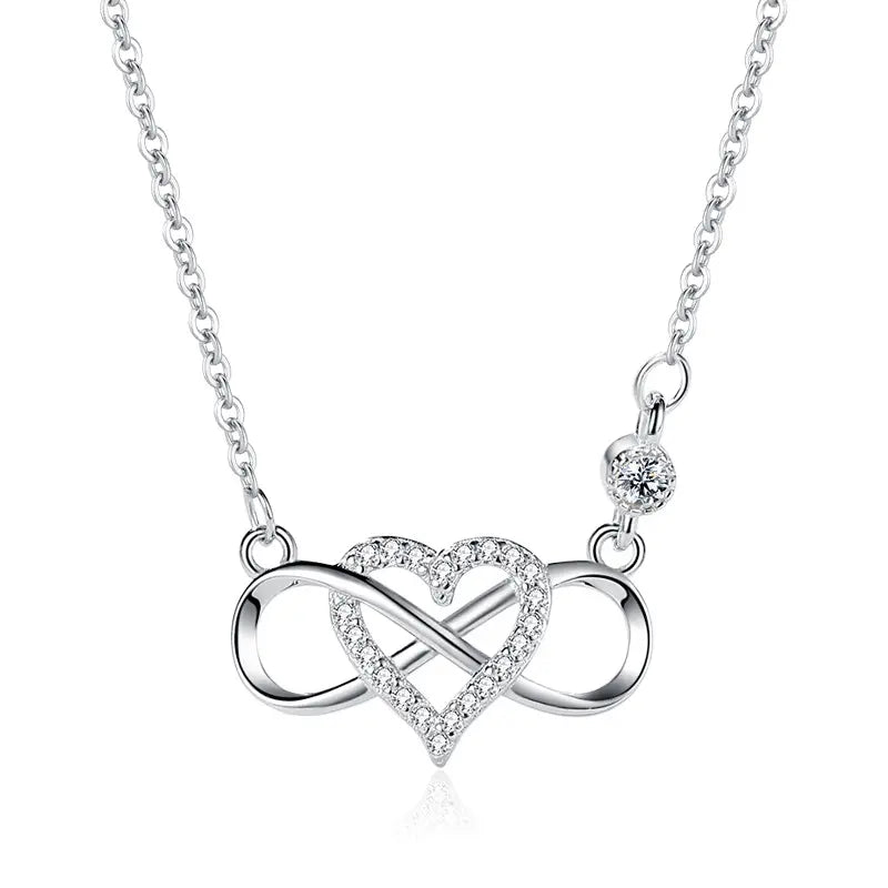 Exquisite 925 Sterling Silver Micro Pave Heart Infinity Pendant Necklace - A Timeless Symbol of Love and Elegance