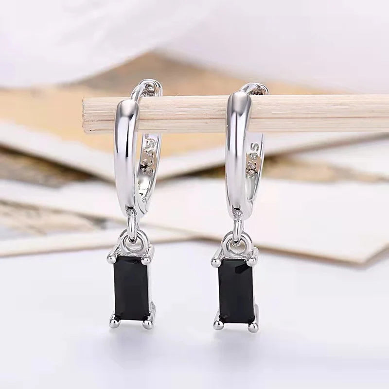Elegant 925 Silver Rectangular Zircon Earrings for a Timeless Look