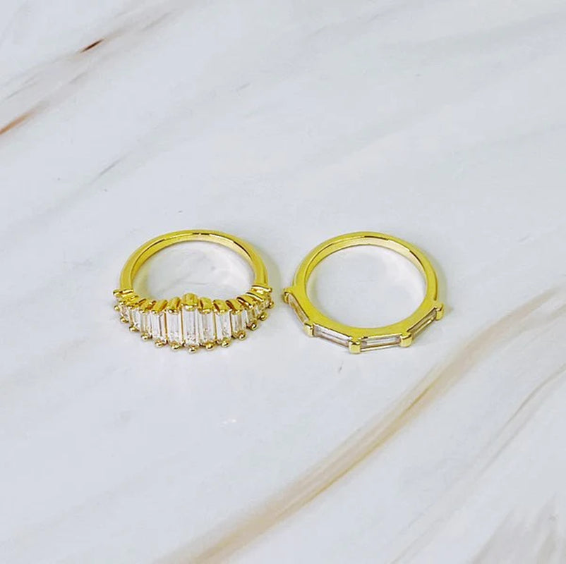 Crown Channel Ring Set - Elegant and Edgy Duo of 18k Gold Plated Rings