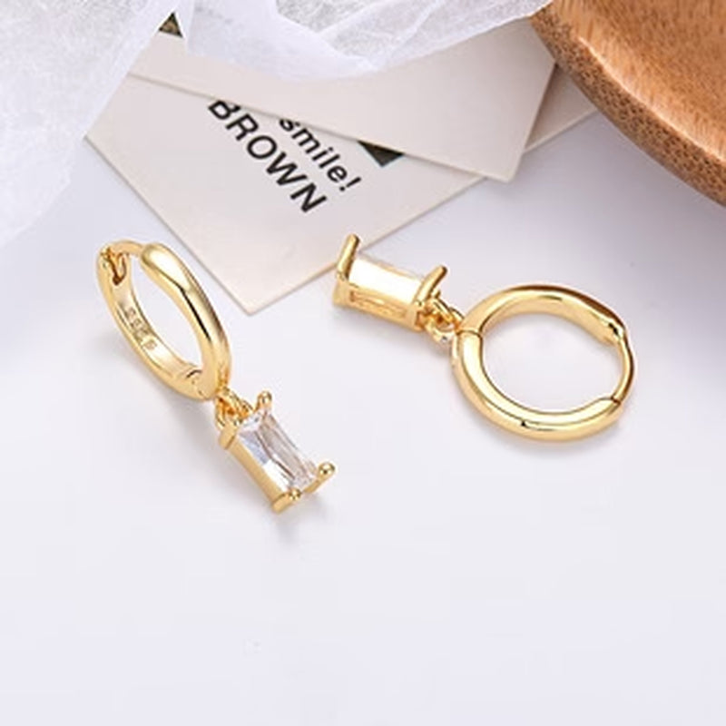 Elegant 925 Silver Rectangular Zircon Earrings for a Timeless Look