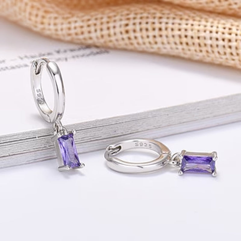 Elegant 925 Silver Rectangular Zircon Earrings for a Timeless Look
