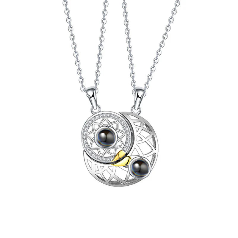 Enchanting Sun and Moon Couple Projection Necklaces - I Love You in 100 Languages