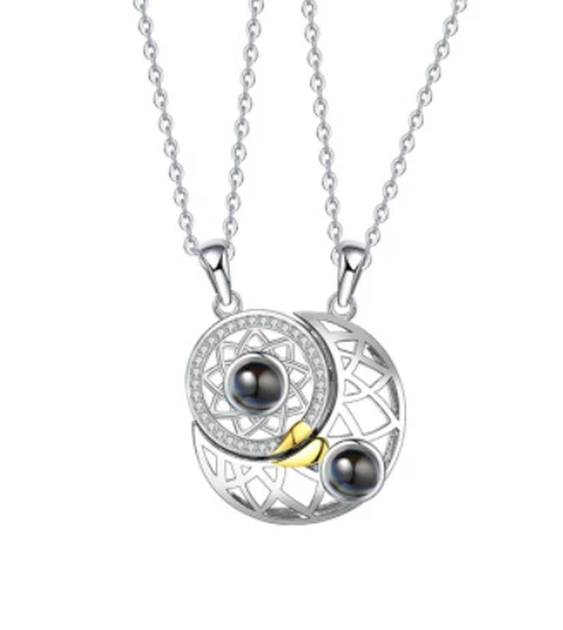 Enchanting Sun and Moon Couple Projection Necklaces - I Love You in 100 Languages