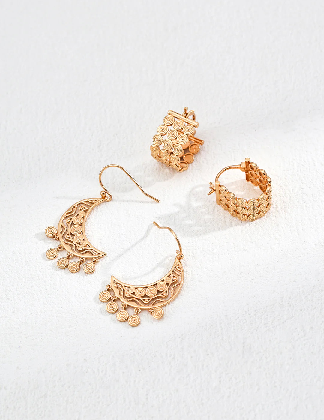 Elegant Vintage Crescent Moon Earrings - Handmade Gold Vermeil Jewelry for Women