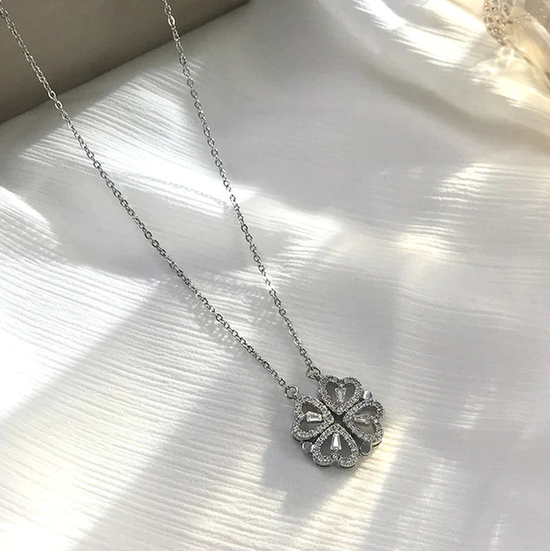 Chic Two-Way Wear Heart-Shaped Four-Leaf Clover Pendant Necklace - A Unique Jewelry Gift for Every Occasion