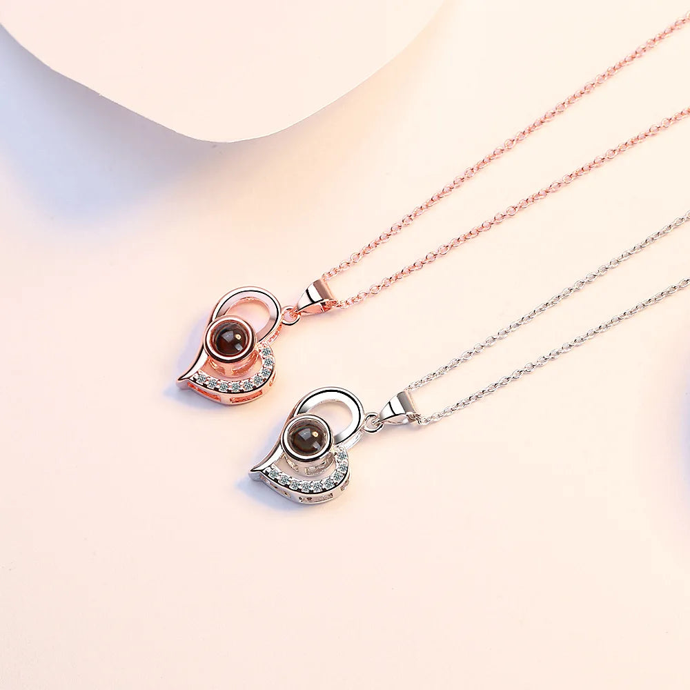 Enchanting Love Zircon Necklace: 100 Languages of 'I Love You' Pendant with 9 Roses Gift Box - The Perfect Romantic Accessory for Women