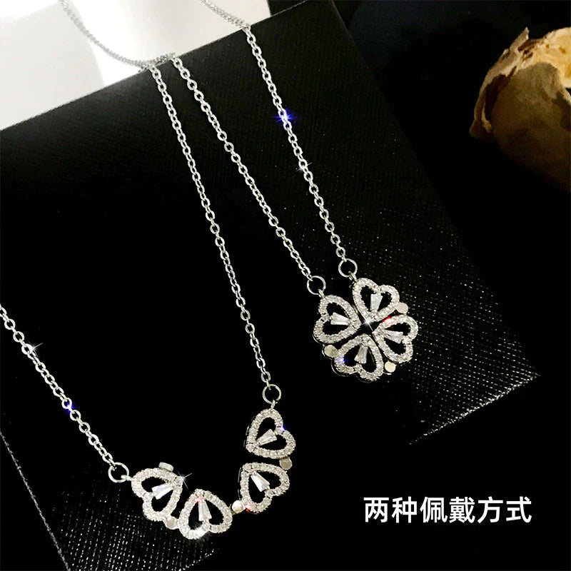 Chic Two-Way Wear Heart-Shaped Four-Leaf Clover Pendant Necklace - A Unique Jewelry Gift for Every Occasion