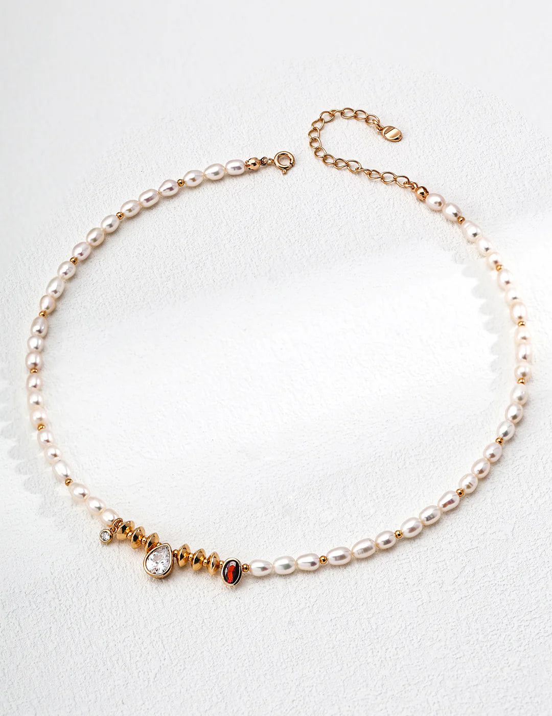 Elegant Handmade Natural Pearl and Zircon Necklace with Gold Vermeil Accents