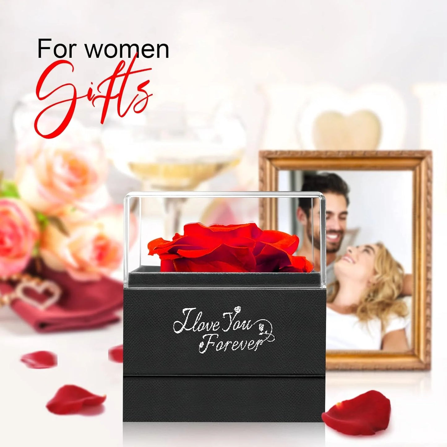 WILDLOVE Preserved Real Rose with I Love You Necklace - The Perfect Gift for Women, Moms, Grandmas, Wives, and Girlfriends for Any Occasion