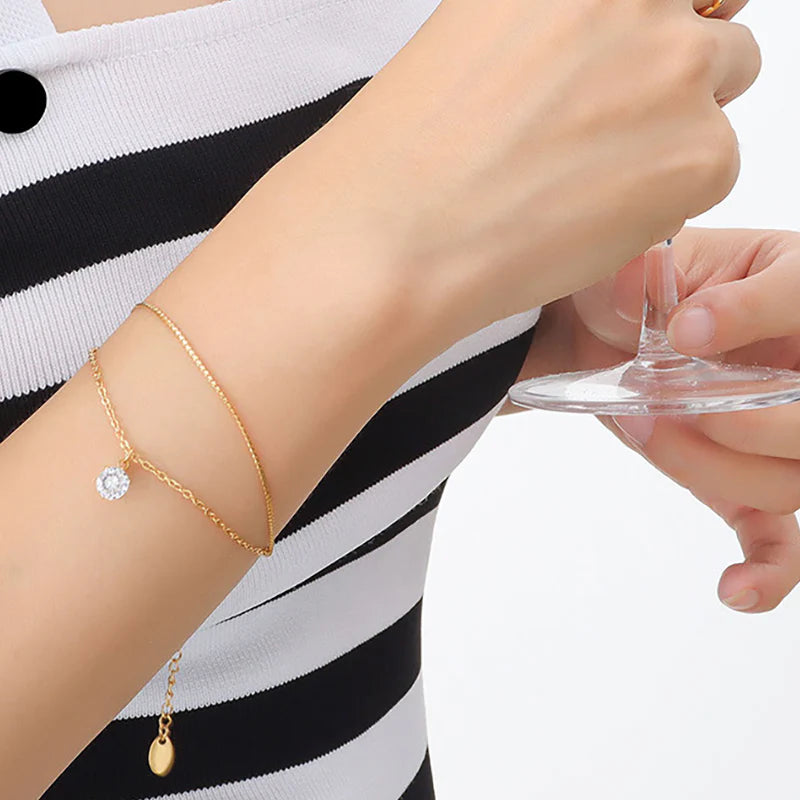 Elegant 18K Gold Plated S-Chain Bracelet with Dazzling Cubic Zirconia for Women