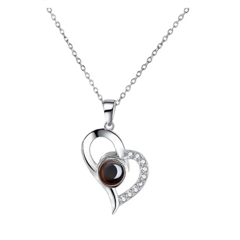Enchanting Love Heart Projection Necklace - 100 Languages I Love You Pendant with Elegant Rose Gift Box for Your Special Someone