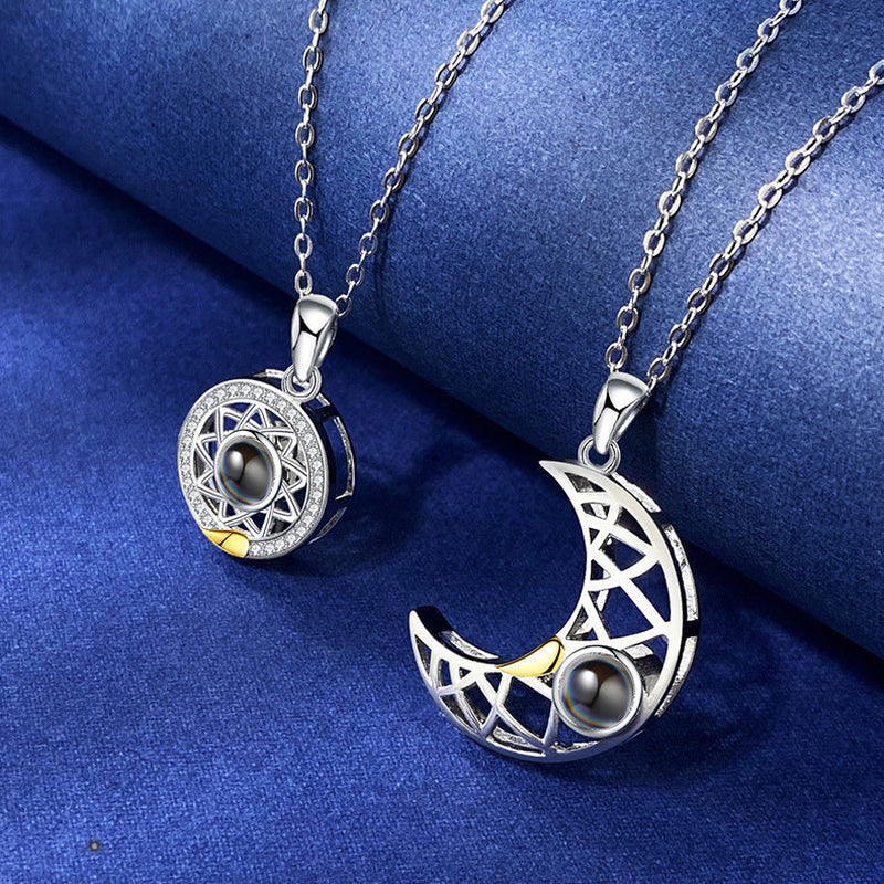 Enchanting Sun and Moon Couple Projection Necklaces - I Love You in 100 Languages