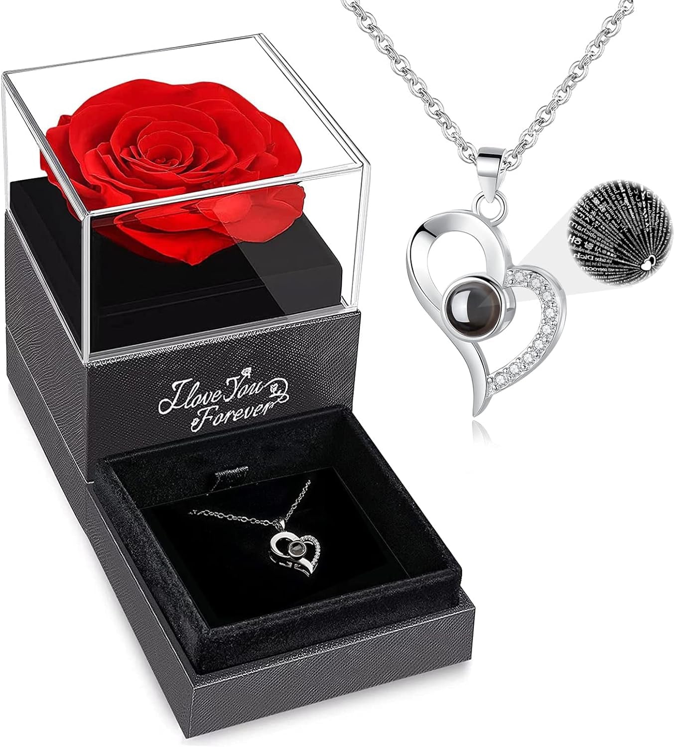 WILDLOVE Preserved Real Rose with I Love You Necklace - The Perfect Gift for Women, Moms, Grandmas, Wives, and Girlfriends for Any Occasion