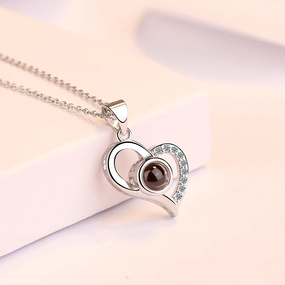 Enchanting Love Zircon Necklace: 100 Languages of 'I Love You' Pendant with 9 Roses Gift Box - The Perfect Romantic Accessory for Women