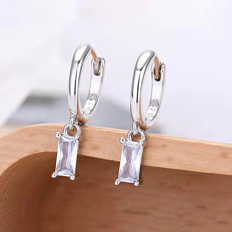 Elegant 925 Silver Rectangular Zircon Earrings for a Timeless Look