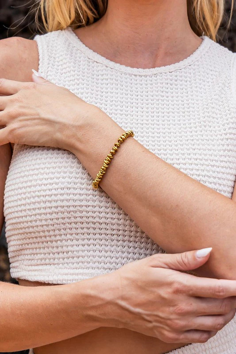 Elegant 18K Gold Plated Stainless Steel Twisted Bead Bracelet for Everyday Wear